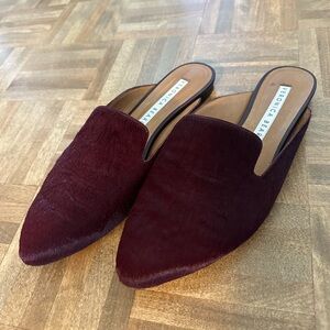 Veronica Beard 38 Calf Hair Loafer Mules Burgundy